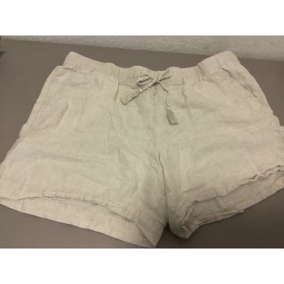 Talbots Pants - Talbots Linen Shorts Womens XL Beige Elastic Drawstring Waist Tassel Pocket